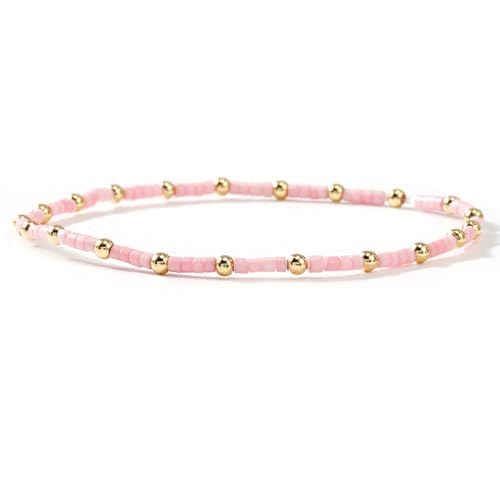 Dainty Gold Colorful Beaded Bracelets Stack for Women,4PCS Cute Bohemian Colorful Small Beads Stackable Stretch Bracelet Set Trendy Holiday Party Accessories Jewelry Gift Friendship - color: Pink Blue
