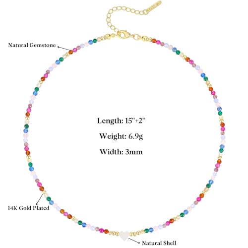KissYan Beaded Choker Necklace for Women, Colorful Natural Gemstones Pearl Choker 14K Gold Plated Pendant Healing Crystal Necklace Handmade Stone Jewelry Gift - color: N-Colorful Shell
