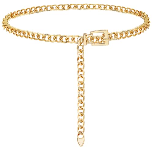FIORETTO Chain Belt for Women Metal Waist Chain Fashion Multilayer Chain Belts for Dress - color: Gold Chain, size: Fit Waist up to 32"