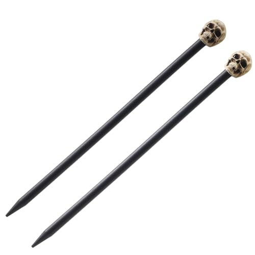 Gothic Skull Hair Sticks, 2 Pack – Halloween Cosplay Bun Holder Hair Chopsticks for Women, Matte-Black Skull Hair Pins for Witch/Vampire Costume, Goth Accessories
