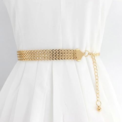 Women's Sparkly Gold Chain Belt 1in Wide Glitter Waist Belt for Wedding Dress Formal Waist 25" Upto 40"