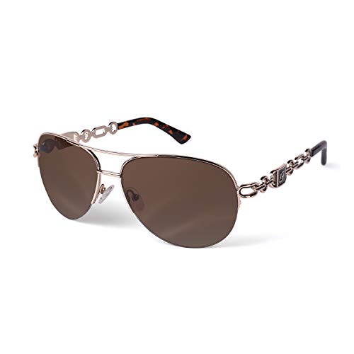 FONHCOO Aviator Sunglasses for Women Men Metal Frame UV400 Mirrored Sunglasses - color: Brown