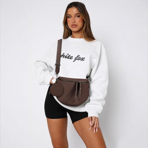 Crossbody Bags for Women, Large Vegan Leather Trendy Bum Bag - color: Chocolate Brown