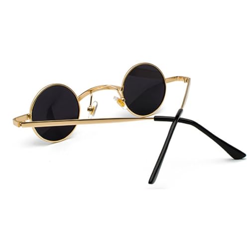 mincl/punk Small Chic Fashion Vintage Round Sunglasses Metal Frame - color: 2pcs-gold Black& Gold Red