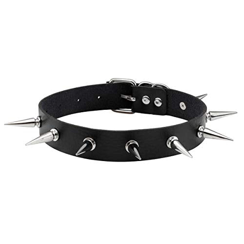 Eigso Vintage Punk Goth Studded Rivet Pu Leather Collar Choker Necklace with Spikes Adjustable - color: H-Black
