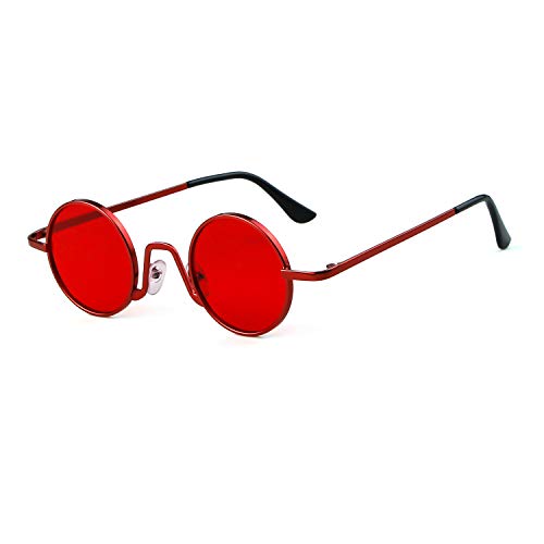 SORVINO Retro Small Round Sunglasses for Men Women Vintage Style Metal Frame - color: Red Frame/Red Lens