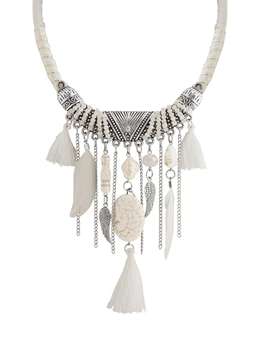 MINACHI Bohemian Feather Tassel Necklace, Irregular Stone Beads, Retro Exotic Pattern, Women's Jewelry - style: Necklace SL13-014