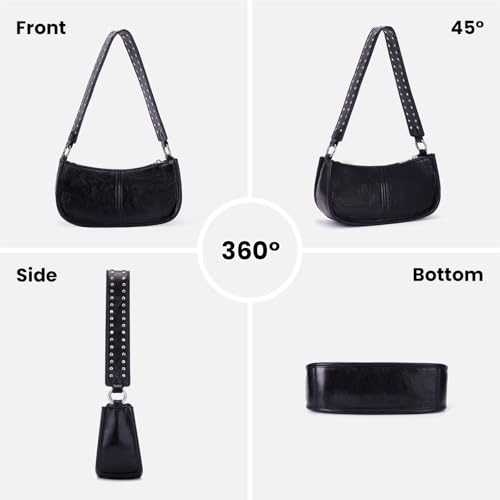 Shoulder Bags for Women Y2k Purse and Handbags Retro Studded Crossbody Bag Small Shoulder Purse Leather Hobo Handbag - color: A1-black