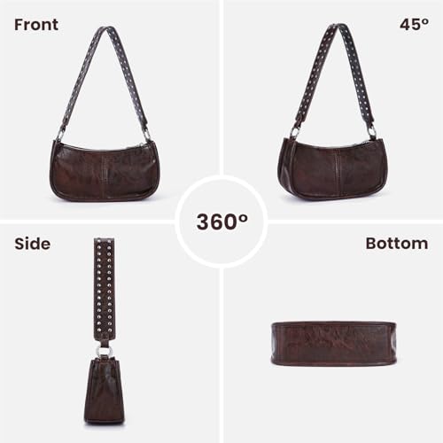 Shoulder Bags for Women Y2k Purse and Handbags Retro Studded Crossbody Bag Small Shoulder Purse Leather Hobo Handbag - color: A1-coffee