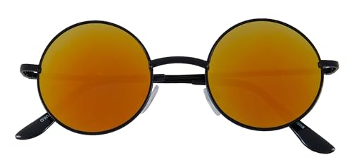 OWL Round Retro Small Circle Tint & Mirror Colored Lens 43-55 mm Sunglasses Metal - color: 43mm Black / Red-orange Mirror
