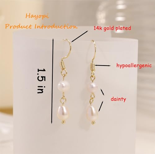 Hayopi Pearl Earrings for Women - Dainty Gold Dangle Drop Earrings, 14k Gold Plated Cute Bow Design, Hypoallergenic Pearl Studs, Wedding Jewelry Gifts - color: GOLD-2 drop pearl earrings