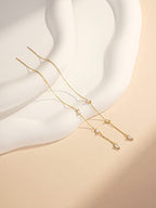Threader Dangle Earring Teardrop Marquise Cubic Zirconia Gold/Silver Plated Long Link Chain Drop Earring for Women Girl - color: Threader Earring A-Gold