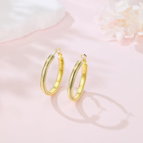 14K Gold Texture Earrings, 37/42mm Gold Hoop Earrings Classic Round Hoop Earring for Women Gold Jewelry Gift for Women - style: Texture Earrings-39mm