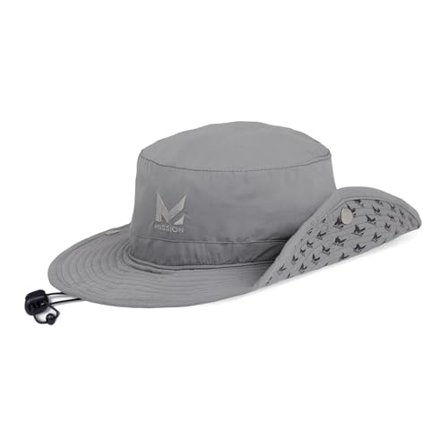 MISSION Cooling Bucket Hat - Unisex Wide-Brim Hat for Men & Women - Lightweight, Foldable & Durable - Cools Up to 2 Hours - color: Charcoal Mission Print