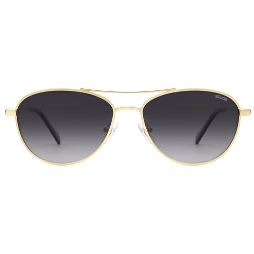 SOJOS Retro Polarized Aviator Sunglasses for Women Men Vintage 70s Style UV Protection Womens Mens Sun Glasses SJ1265 - color: Gold/Grey Grading