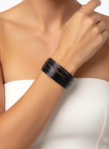 Edoneery Leather Wrap Bracelet for Women, Boho Handmade Multi-Layer Cuff with Crystal Beads Heart, Stackable Bangle Western Jewelry Gift - style: String Leather(Black)