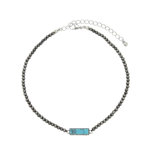 coadipress Navajo Pearl Necklace Western Jewelry for Women Boho Beaded Choker Necklaces Vintage Turquoise Pendant Cowgirl Necklace - style: Square
