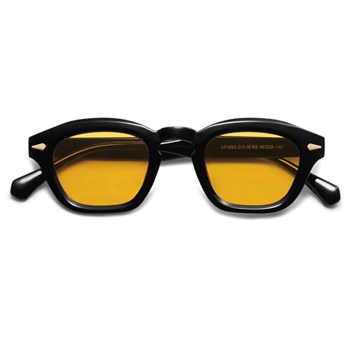 Appassal Small Retro Square Sunglasses for Women Mens Rectangle Sunnies AP3680 - color: Black/Night Yellow