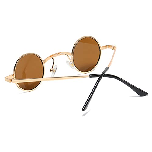 mincl/punk Small Chic Fashion Vintage Round Sunglasses Metal Frame - color: Gold&brown