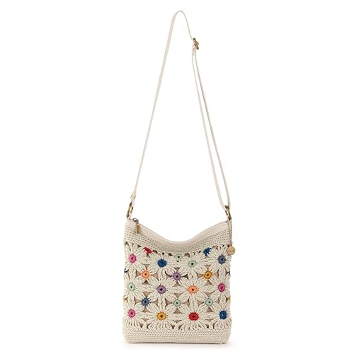 The Sak Lucia Crossbody Bag in Crochet, Convertible Purse with Adjustable Shoulder Strap - color: Natural Multi Flower