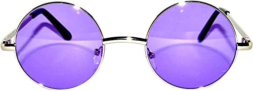 OWL Round Retro Small Circle Tint & Mirror Colored Lens 43-55 mm Sunglasses Metal - color: 43mm Silver / Purple