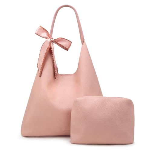 Montana West Slouchy Hobo Bag for Women Shoulder Purses and Handbags with Scarf - color: Peach Pink