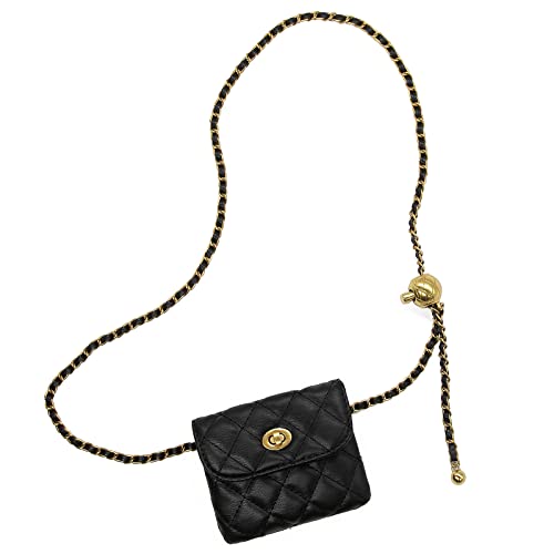 YAMEIZE PU Leather Chain Belt Bag for Women - Crossbody Waist Bag Fanny Pack Detachable Belt Chain Women Evening Mini Handbag - color: Black - Mini