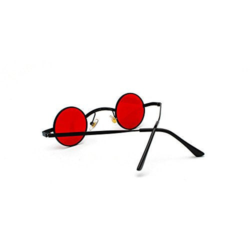 mincl/punk Small Chic Fashion Vintage Round Sunglasses Metal Frame - color: Black Red