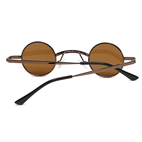 mincl/punk Small Chic Fashion Vintage Round Sunglasses Metal Frame - color: Brown