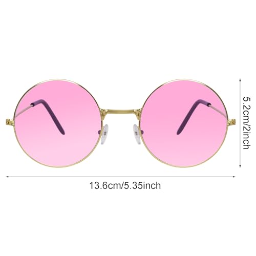 Round Hippie Glasses, 60s 70s Colored Circle Sunglasses for Women Men Disco Party Costume Accessories - color: Pink
