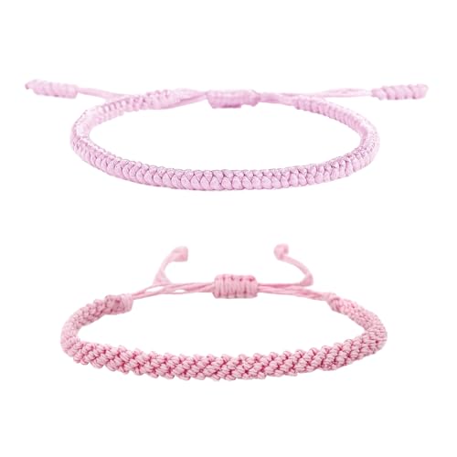 1/2Pcs Set Tibetan Rope Braided Rope String Adjustable Bracelet for Women Men Jewelry Handmade Bohemian Lucky Protection Bracelet Colorful - color: 2 pink