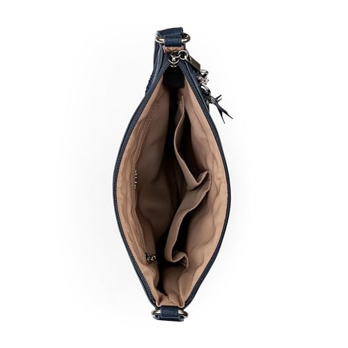 The Sak Lucia Crossbody Bag in Crochet, Convertible Purse with Adjustable Shoulder Strap - color: Denim Medallion