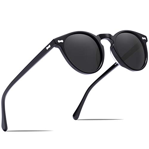 CARFIA Polarized Sunglasses for Women: Acetate Frame, Small/Medium Size, UV400 Protection - Anti Glare CA5288 - color: 3. Black Frame Grey Lens