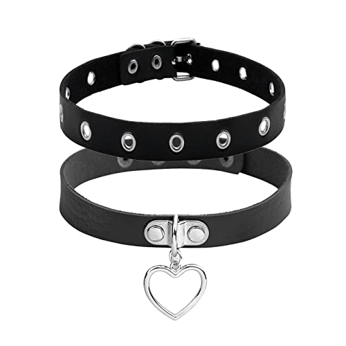 Eigso Vintage Punk Goth Studded Rivet Pu Leather Collar Choker Necklace with Spikes Adjustable - color: Extra - Black2