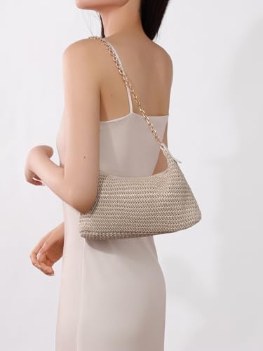 GOLDTIMO Women's Straw Woven Beach Bag Summer Vacation Shoulder Purse - color: Beige