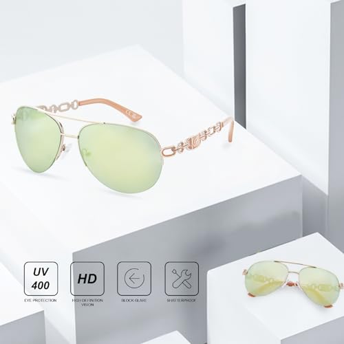 FONHCOO Aviator Sunglasses for Women Men Metal Frame UV400 Mirrored Sunglasses - color: Orange