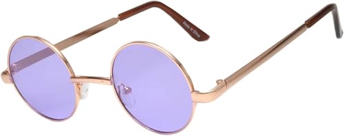 OWL Round Retro Small Circle Tint & Mirror Colored Lens 43-55 mm Sunglasses Metal - color: 43mm Gold / Purple