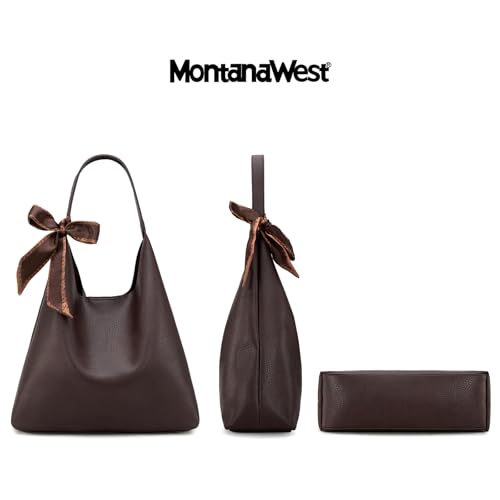 Montana West Slouchy Hobo Bag for Women Shoulder Purses and Handbags with Scarf - color: Dark Coffee