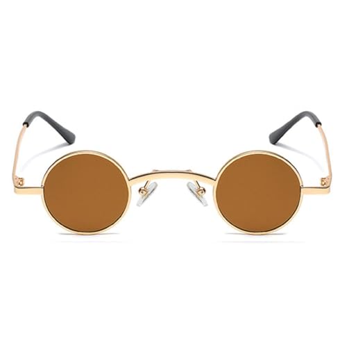 mincl/punk Small Chic Fashion Vintage Round Sunglasses Metal Frame - color: Gold&brown