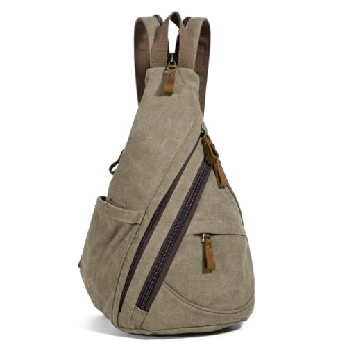 KL928 Canvas Sling Bag - Small Crossbody Backpack Shoulder Casual Daypack Rucksack for Men Women(Large Version,Olive Green) - color: Canvas-olive Green