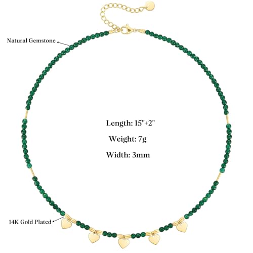 KissYan Beaded Choker Necklace for Women, Colorful Natural Gemstones Pearl Choker 14K Gold Plated Pendant Healing Crystal Necklace Handmade Stone Jewelry Gift - color: F-Green Agate