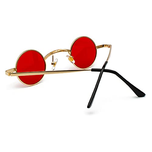 mincl/punk Small Chic Fashion Vintage Round Sunglasses Metal Frame - color: 2pcs-gold Black& Gold Red