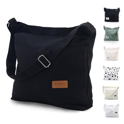 COOLOME Canvas Tote Bag for Women - Crossbody, Shoulder, Travel & Beach Bag - color: Blackp