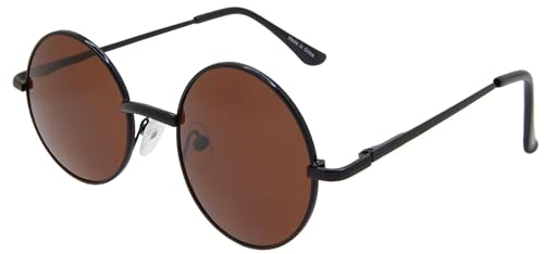 OWL Round Retro Small Circle Tint & Mirror Colored Lens 43-55 mm Sunglasses Metal - color: 43mm Black / Brown