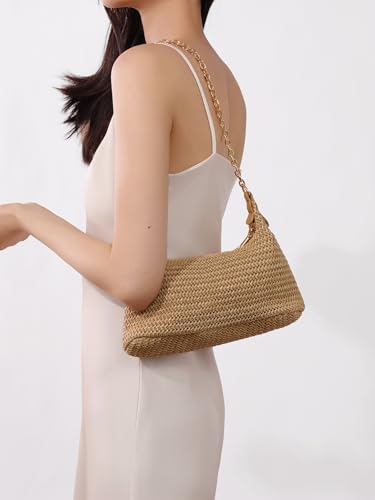 GOLDTIMO Women's Straw Woven Beach Bag Summer Vacation Shoulder Purse - color: Brown