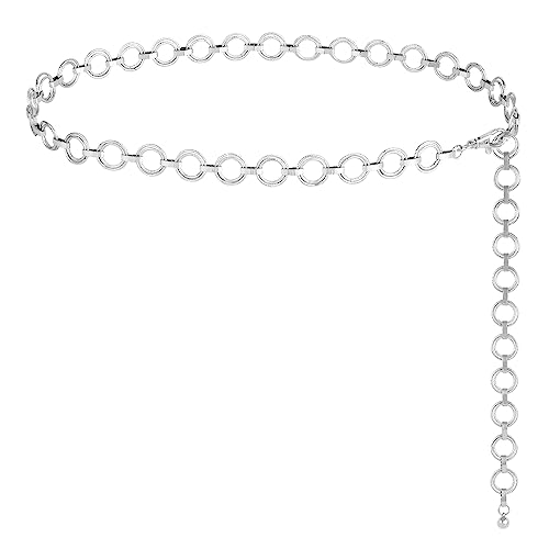 FIORETTO Chain Belt for Women Metal Waist Chain Fashion Multilayer Chain Belts for Dress - color: Electroplate Circle-silver, size: Fit Waist up to 36"