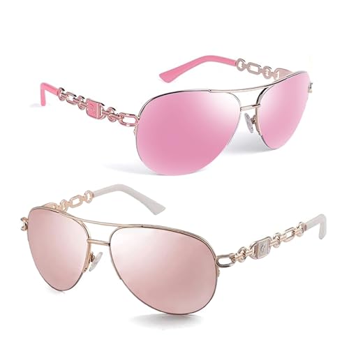 FONHCOO Aviator Sunglasses for Women Men Metal Frame UV400 Mirrored Sunglasses - color: Pink/White＆pink