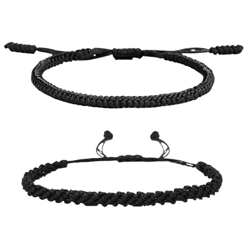 1/2Pcs Set Tibetan Rope Braided Rope String Adjustable Bracelet for Women Men Jewelry Handmade Bohemian Lucky Protection Bracelet Colorful - color: 2 black