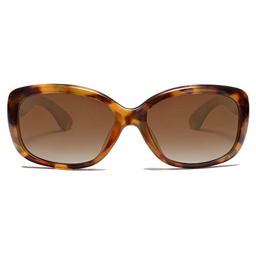 SOJOS Vintage Square Sunglasses for Women Polarized UV Protection Havana Frame SJ2111 - color: Tortoise/Gradient Brown