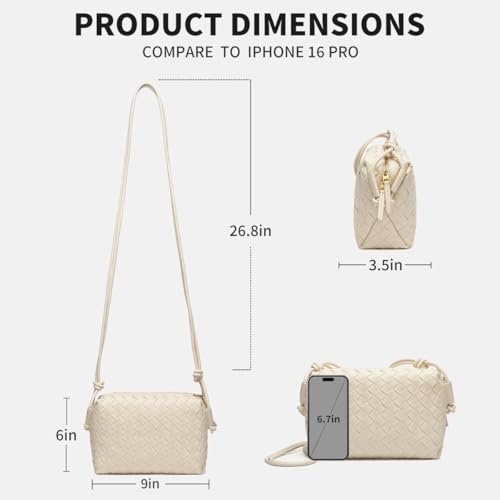 Woven Crossbody Bags for Women Handmade Woven Purse Shoulder Bag Small Handbag PU Leather Purses Bag - color: Beige